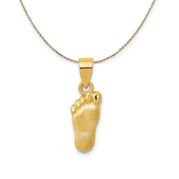 14k Yellow Gold Satin & Diamond Cut Foot Necklace - 24 Inch